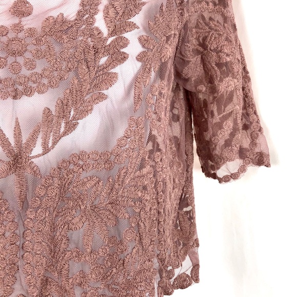 Say What? old rose pink sheer lace top M - Picture 2 of 5